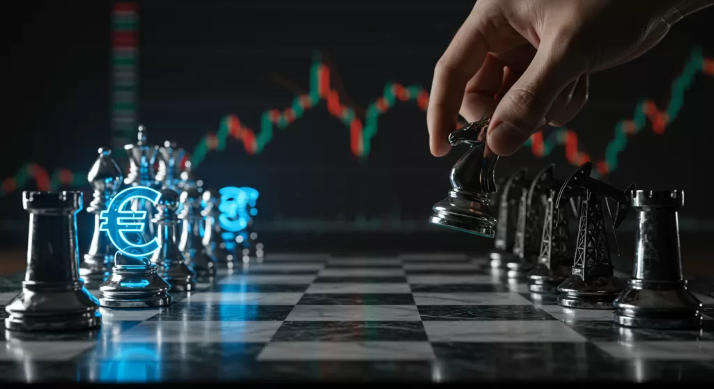 Um mapa estratégico de xadrez para o investidor europeu navegar os riscos e oportunidades do conflito geopolítico no mercado de ações.